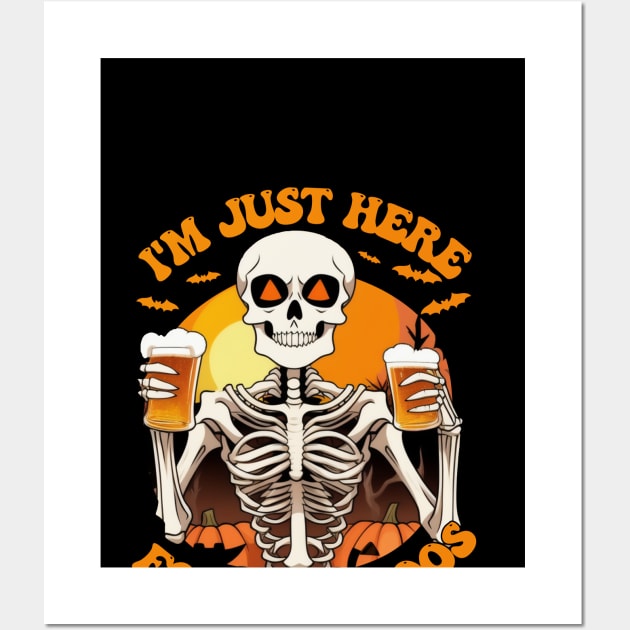 I'm Just Here For The Boos Funny Skeleton Halloween Wall Art by Rishirt